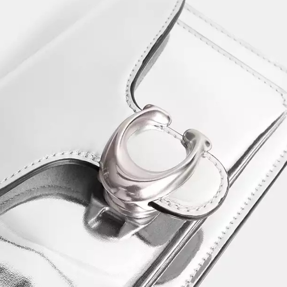 Coach Tabby Shoulder Bag 20 In Metallic silver NWT with crossbody strap - Picture 6 of 17